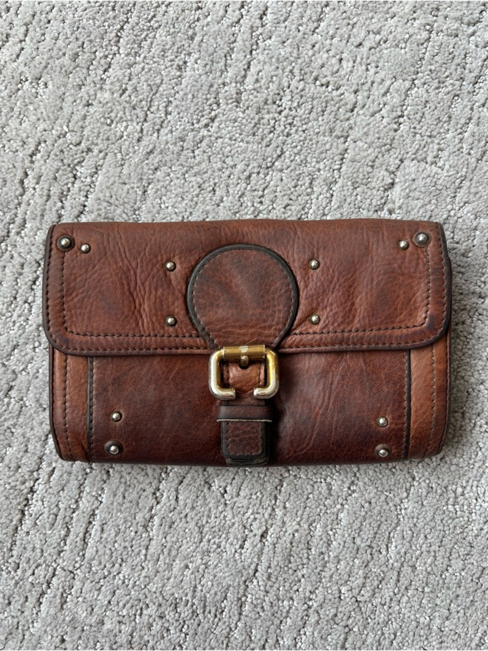 Chloe Vintage Brown Leather Buckle Stud Wallet